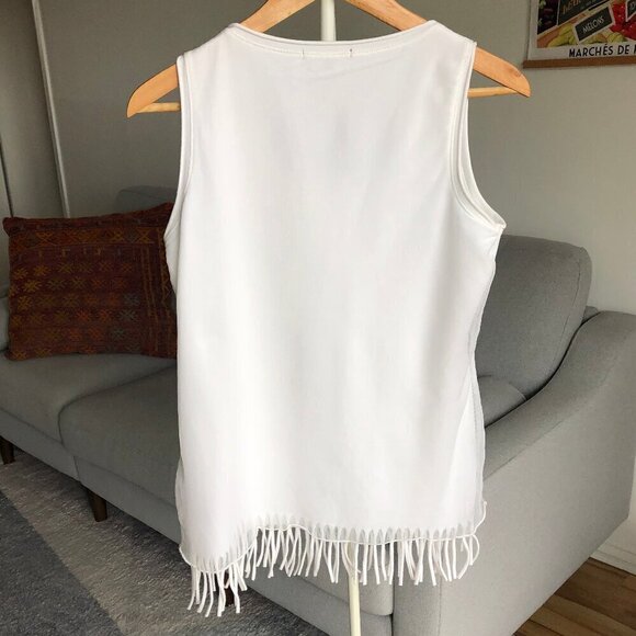 San Fransisco White Fringed Tank Top Sheer Scoop Neck Festival Summer Women's M - Picture 6 of 16